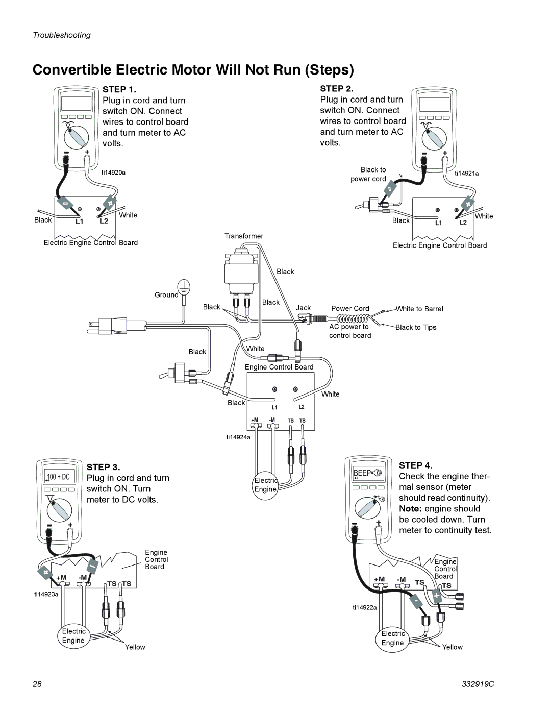 Graco 16W882, ti23055a, 16W884, 16W881, 16W867, 16W887, 16W984, 16W873, 16W871 Convertible Electric Motor Will Not Run Steps 