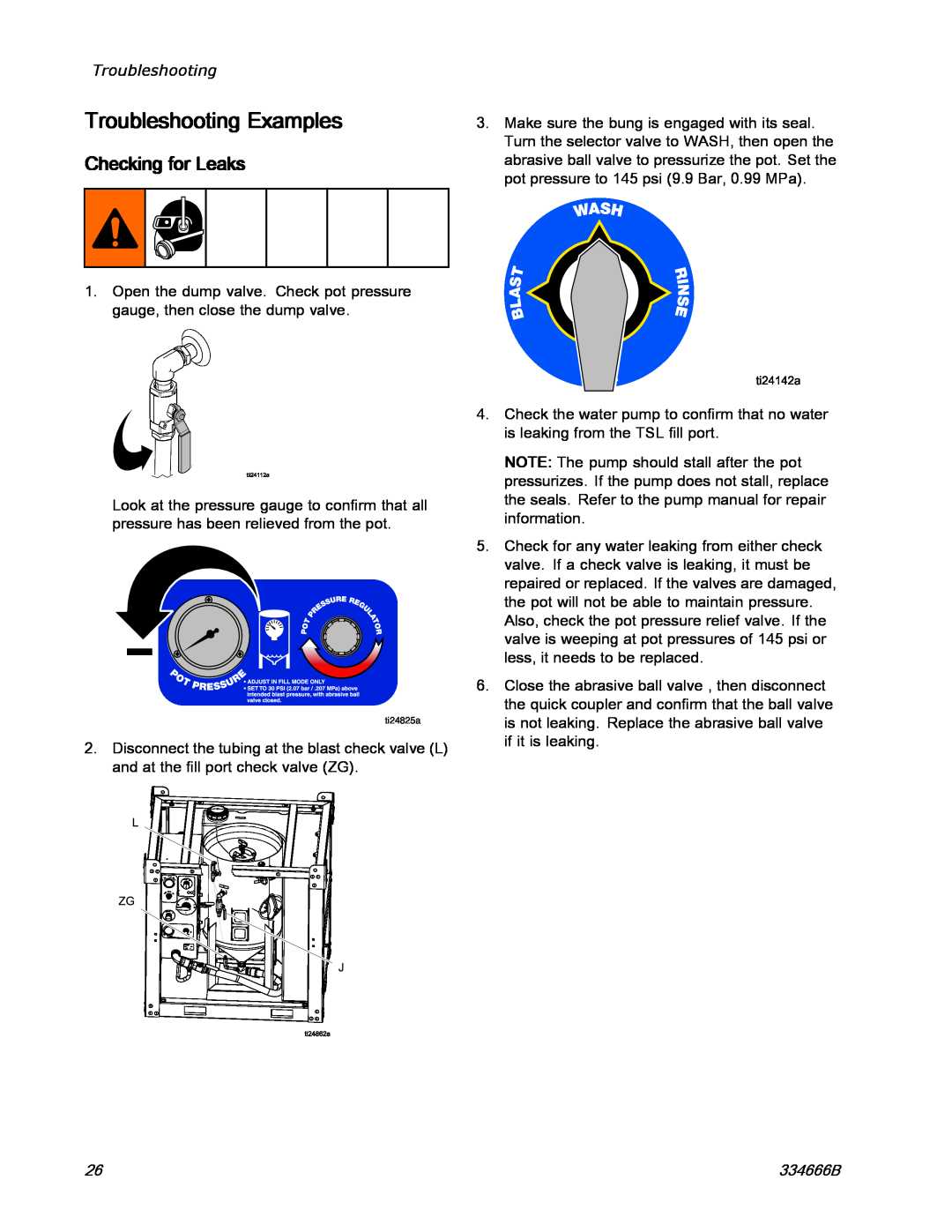 Graco ti25442a manual Troubleshooting Examples, Checking for Leaks, 334666B 