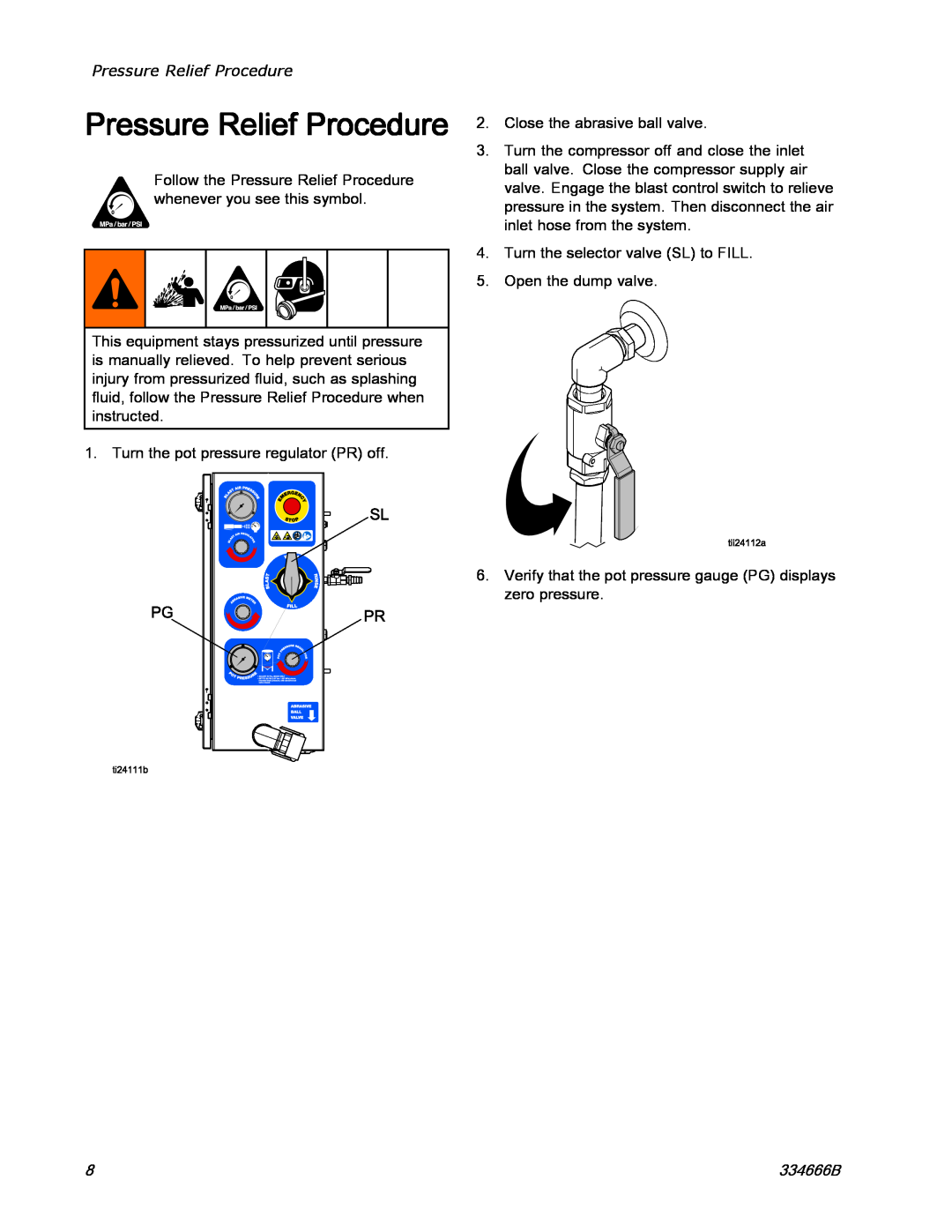 Graco ti25442a manual Pressure Relief Procedure, 334666B 