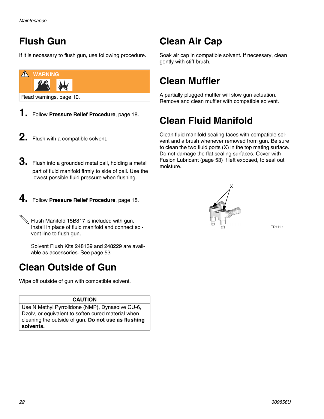 Graco TI3840a Flush Gun, Clean Outside of Gun, Clean Air Cap, Clean Muffler, Clean Fluid Manifold 