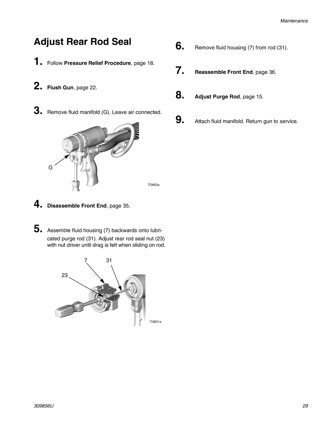 Graco TI3840a important safety instructions Adjust Rear Rod Seal 