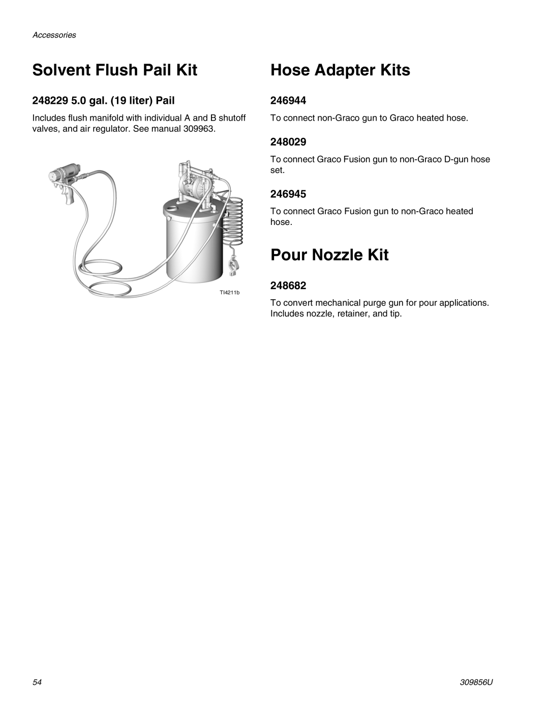 Graco TI3840a important safety instructions Solvent Flush Pail Kit, Hose Adapter Kits, Pour Nozzle Kit 