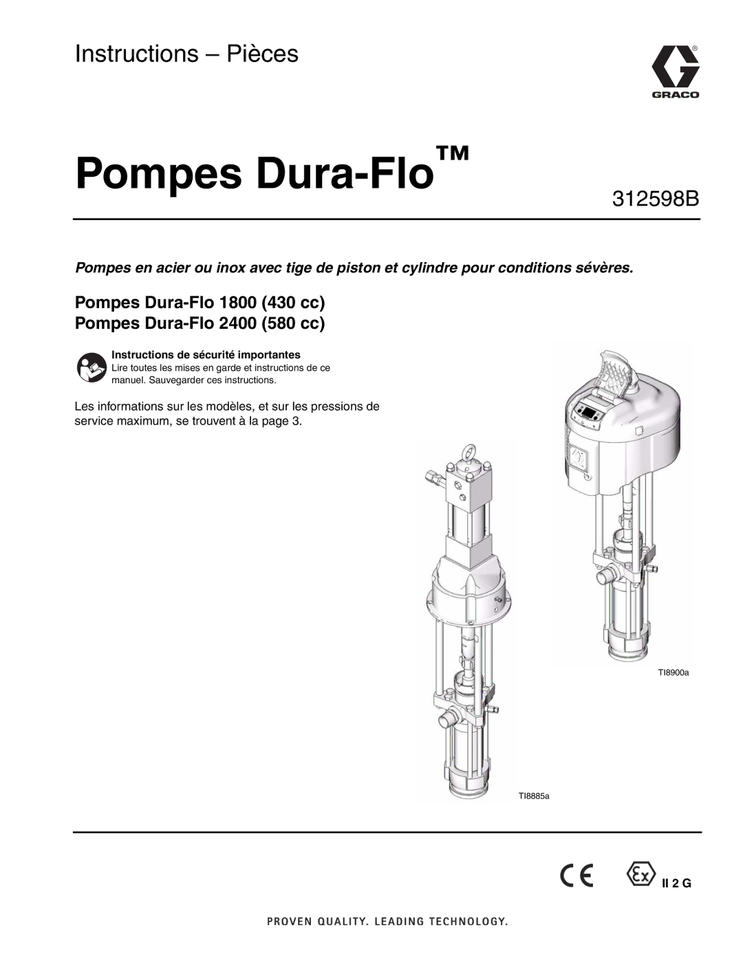 Graco TI8885a, TI8900a manual Pompes Dura-Flo, II 2 G 