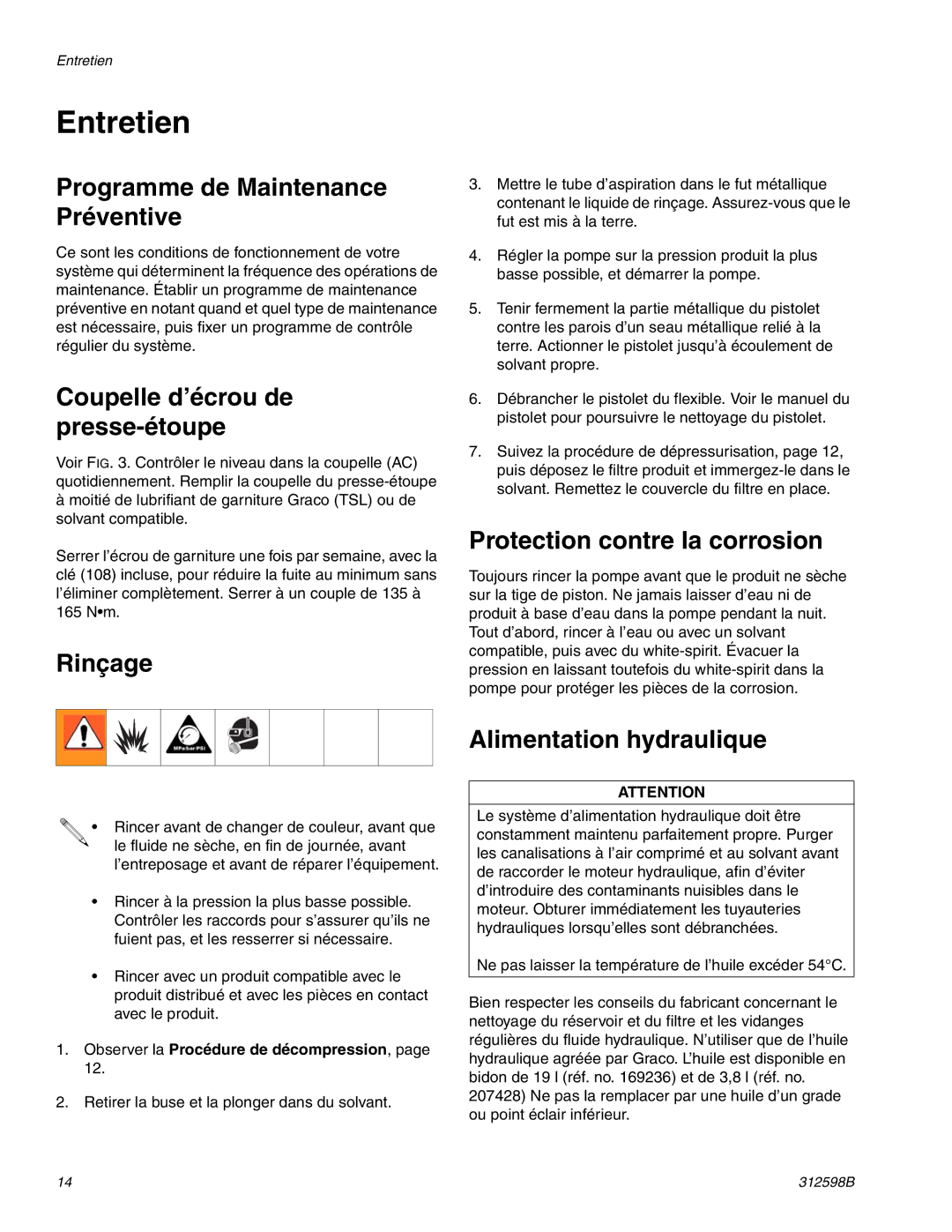 Graco TI8900a, TI8885a manual Entretien 