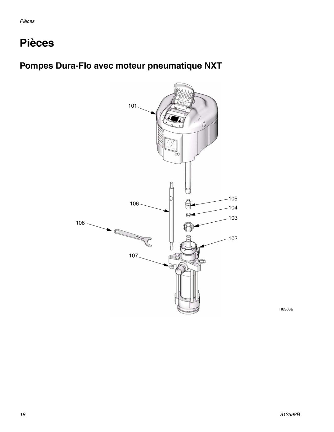 Graco TI8900a, TI8885a manual Pièces, Pompes Dura-Flo avec moteur pneumatique NXT 