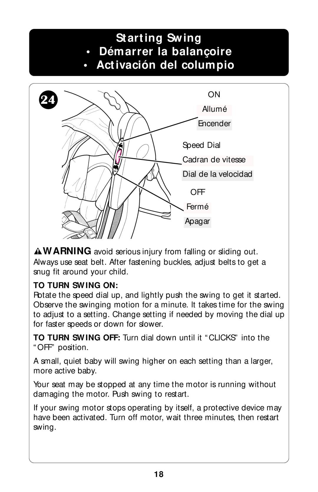 Graco Type 1850 manual To Turn Swing on 