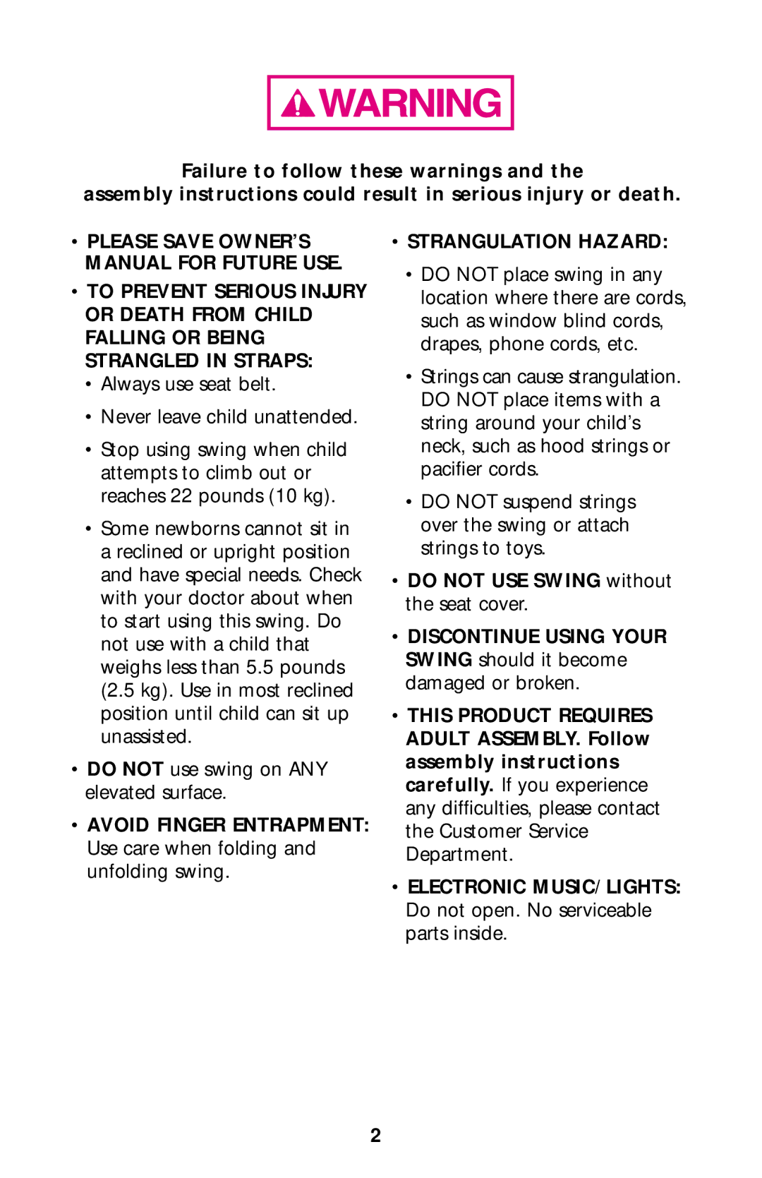 Graco Type 1850 manual Strangulation Hazard 