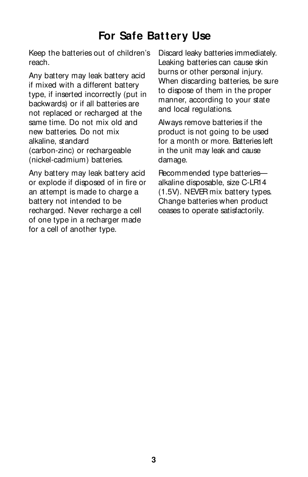 Graco Type 1850 manual For Safe Battery Use 