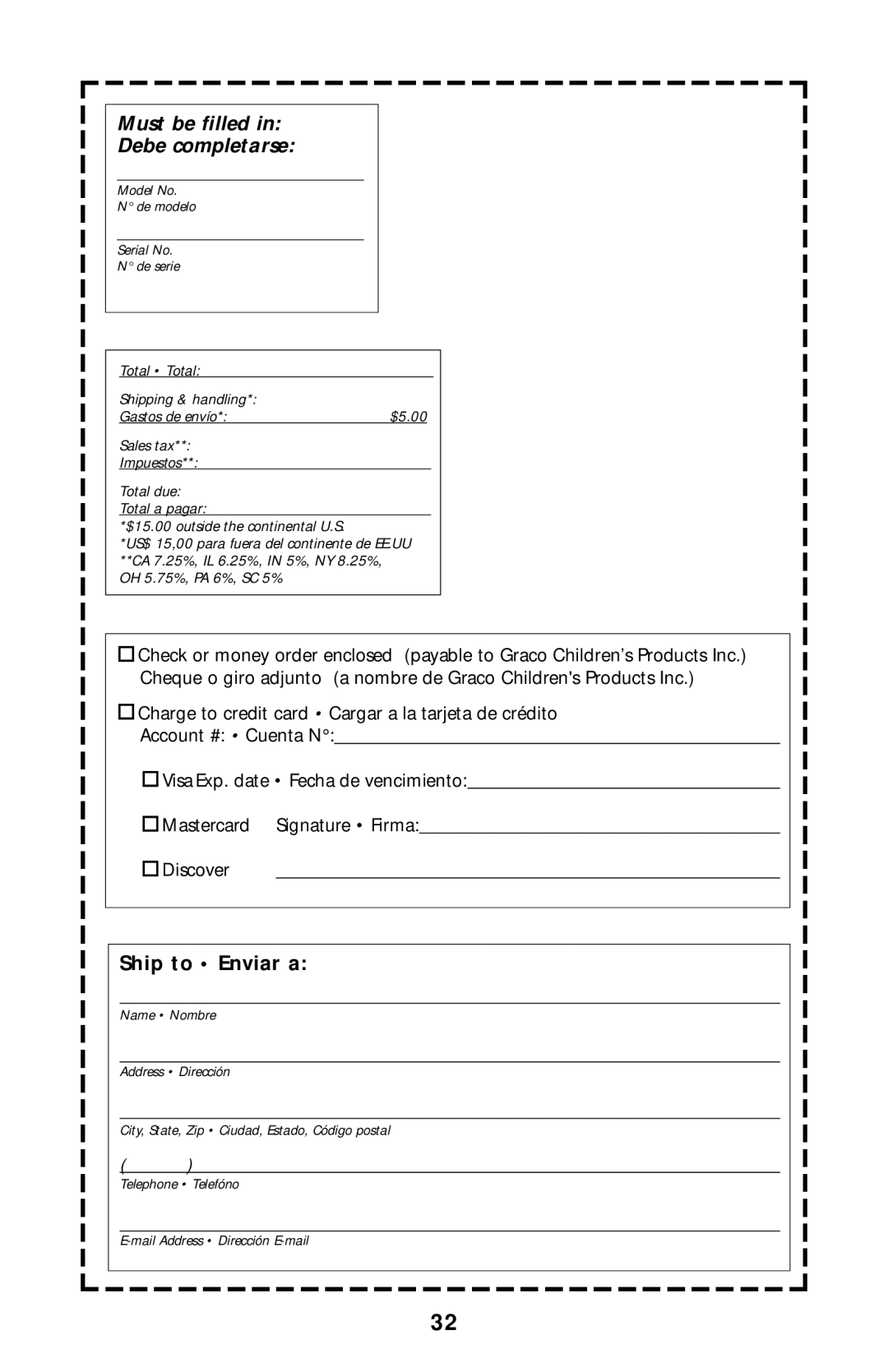 Graco Type 1850 manual Must be filled Debe completarse 