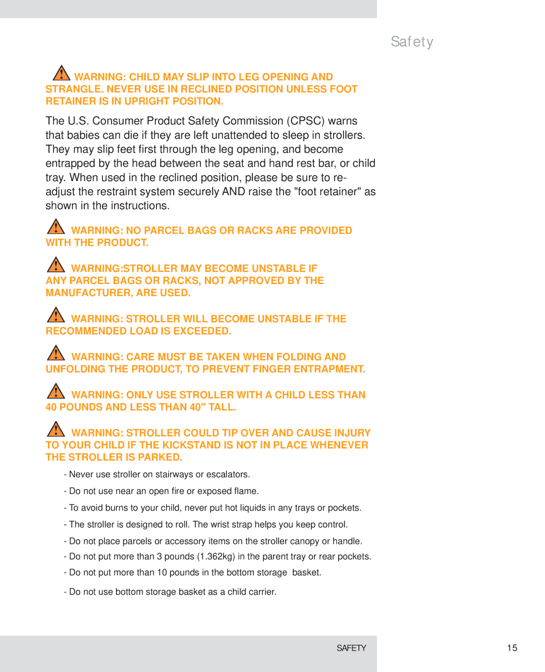 Graco UA105 operating instructions Safety 