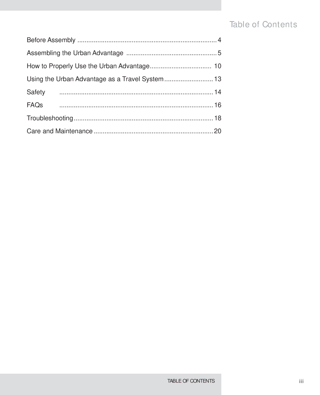 Graco #UA105 operating instructions Table of Contents 