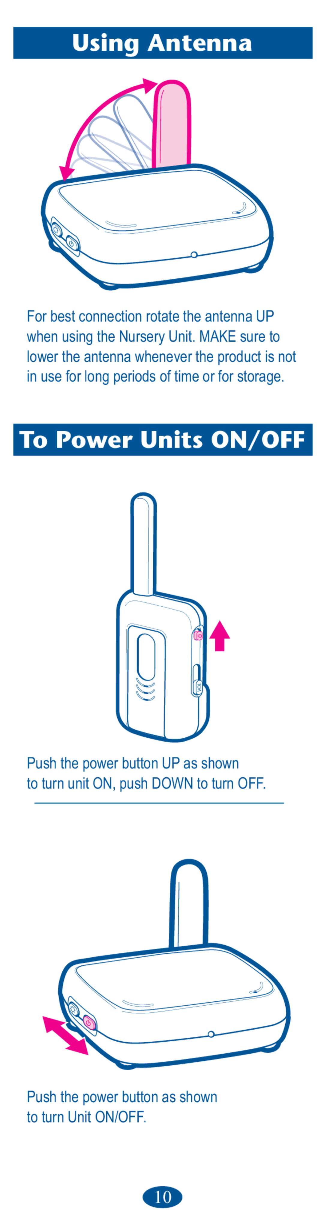 Graco PD106594B, vibe, 1750483 owner manual Using Antenna, To Power Units ON/OFF 