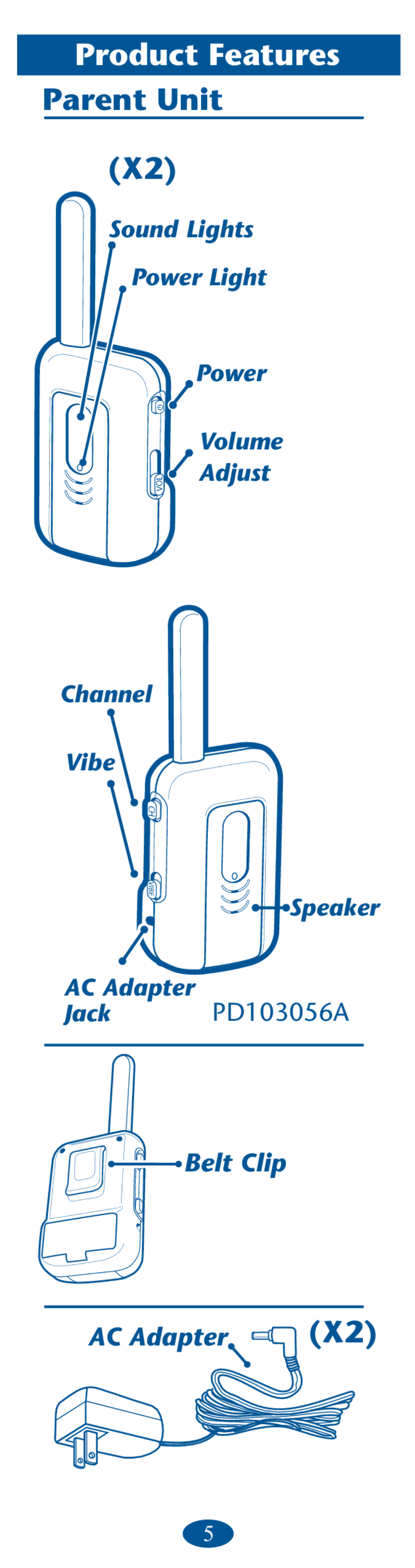 Graco 1750483, vibe, PD106594B owner manual Product Features, Parent Unit 