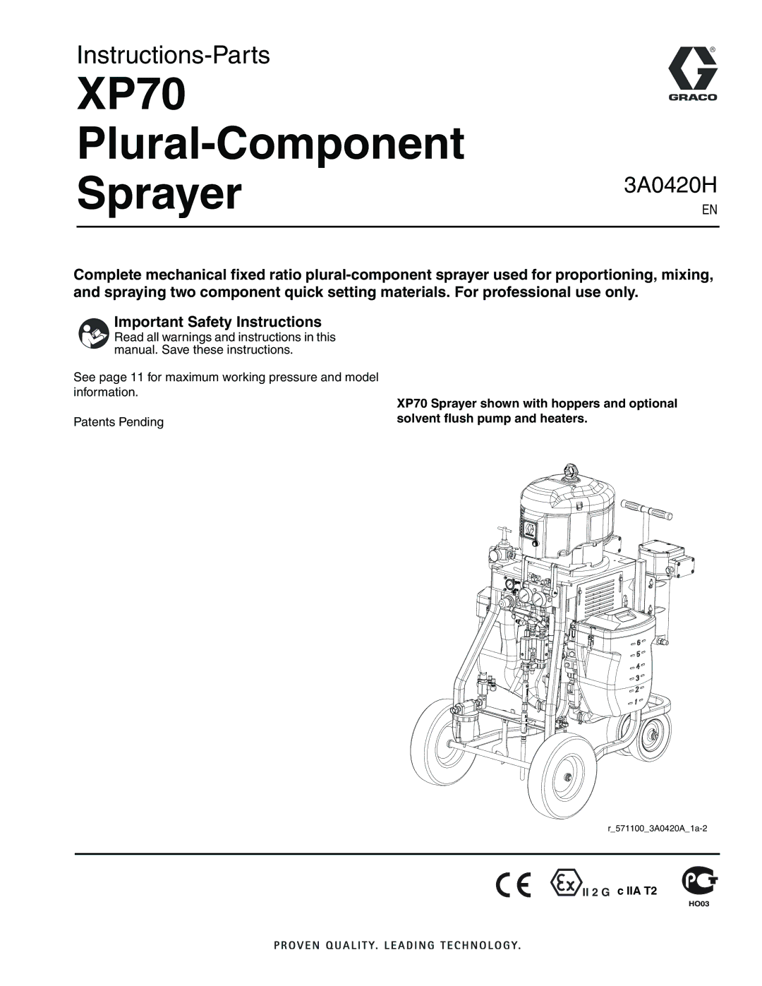 Graco important safety instructions XP70 Plural-Component Sprayer 