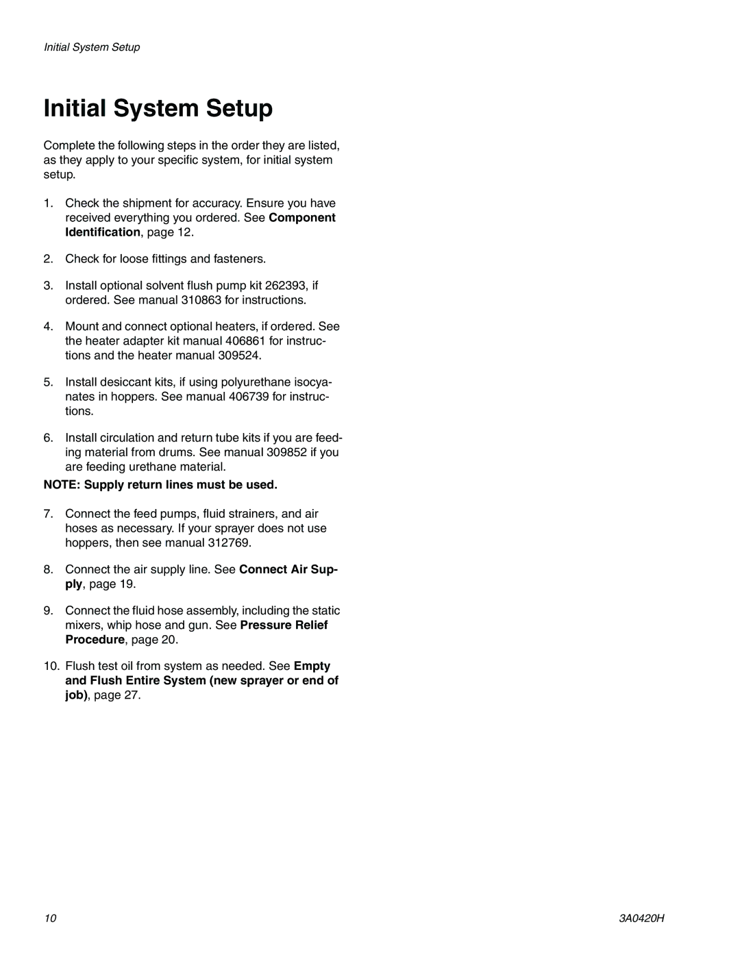 Graco XP70 important safety instructions Initial System Setup 