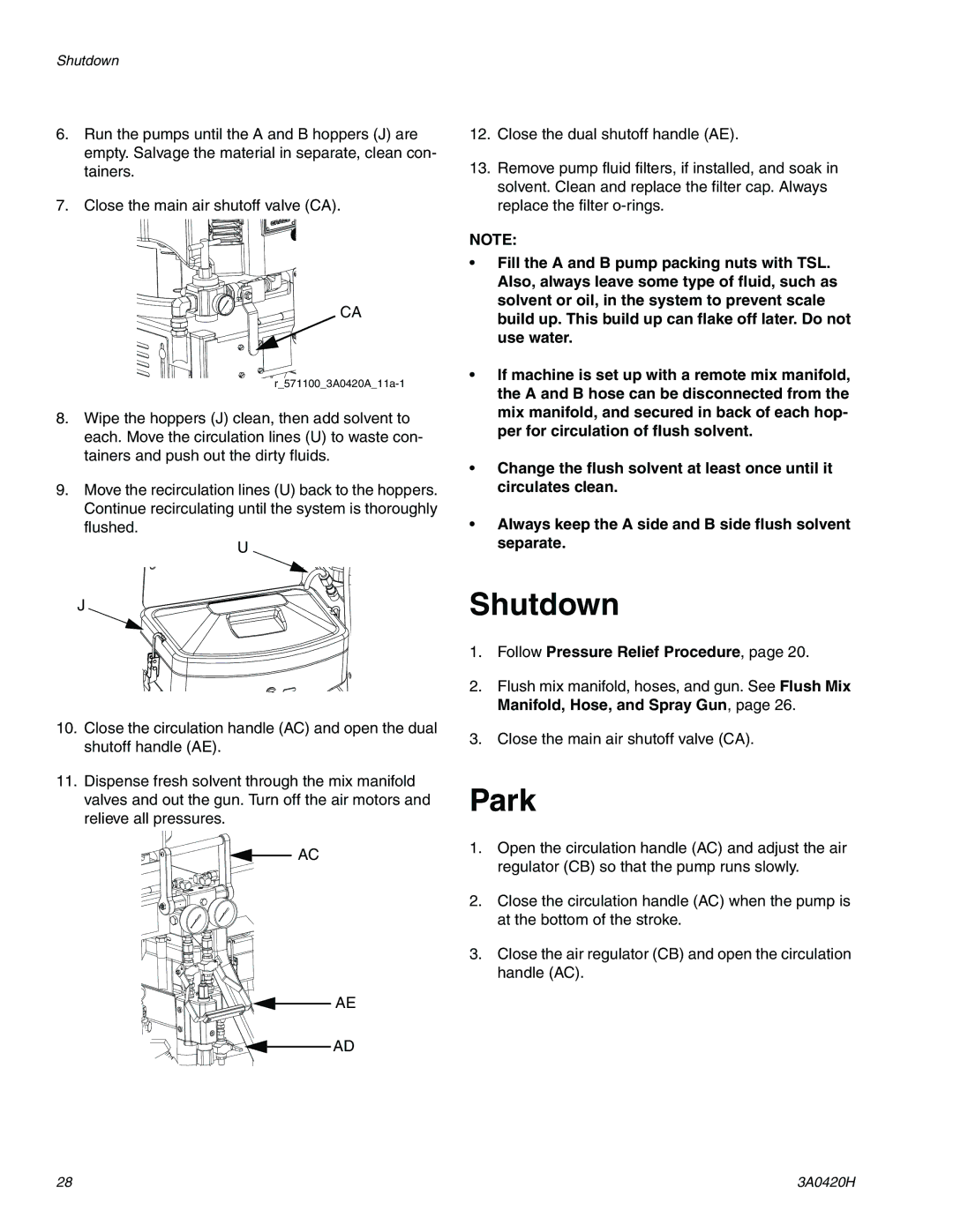 Graco XP70 important safety instructions Shutdown, Park 