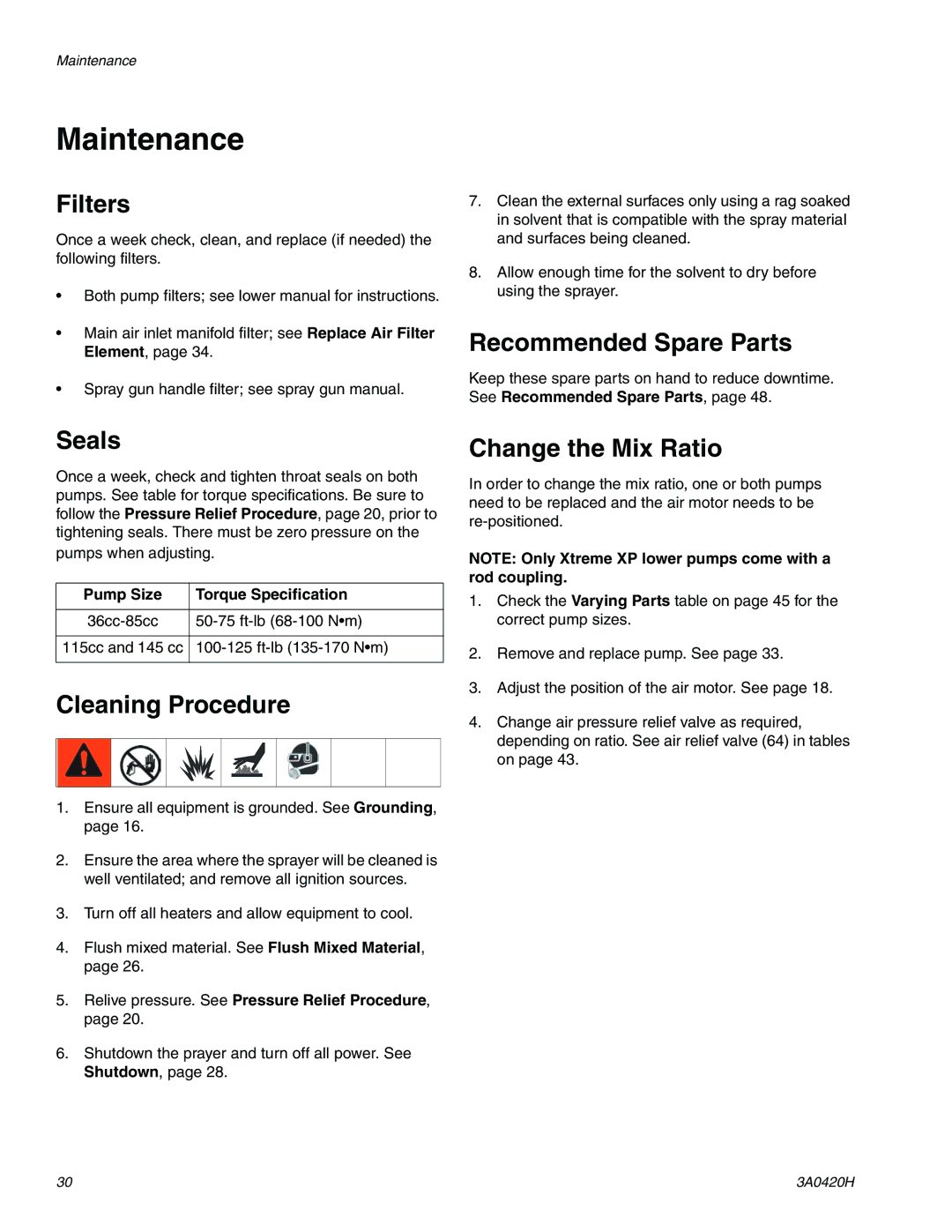 Graco XP70 important safety instructions Maintenance 