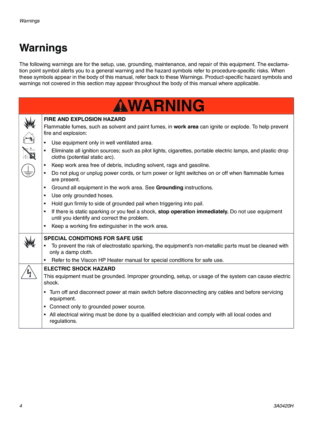 Graco XP70 important safety instructions Fire and Explosion Hazard 