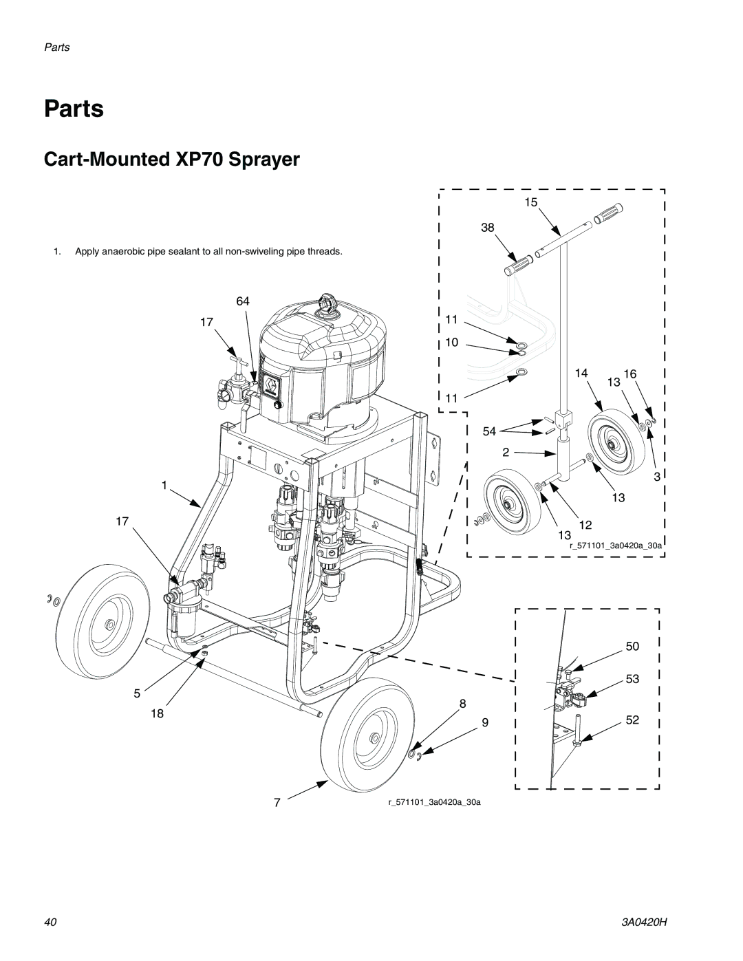 Graco important safety instructions Parts, Cart-Mounted XP70 Sprayer 