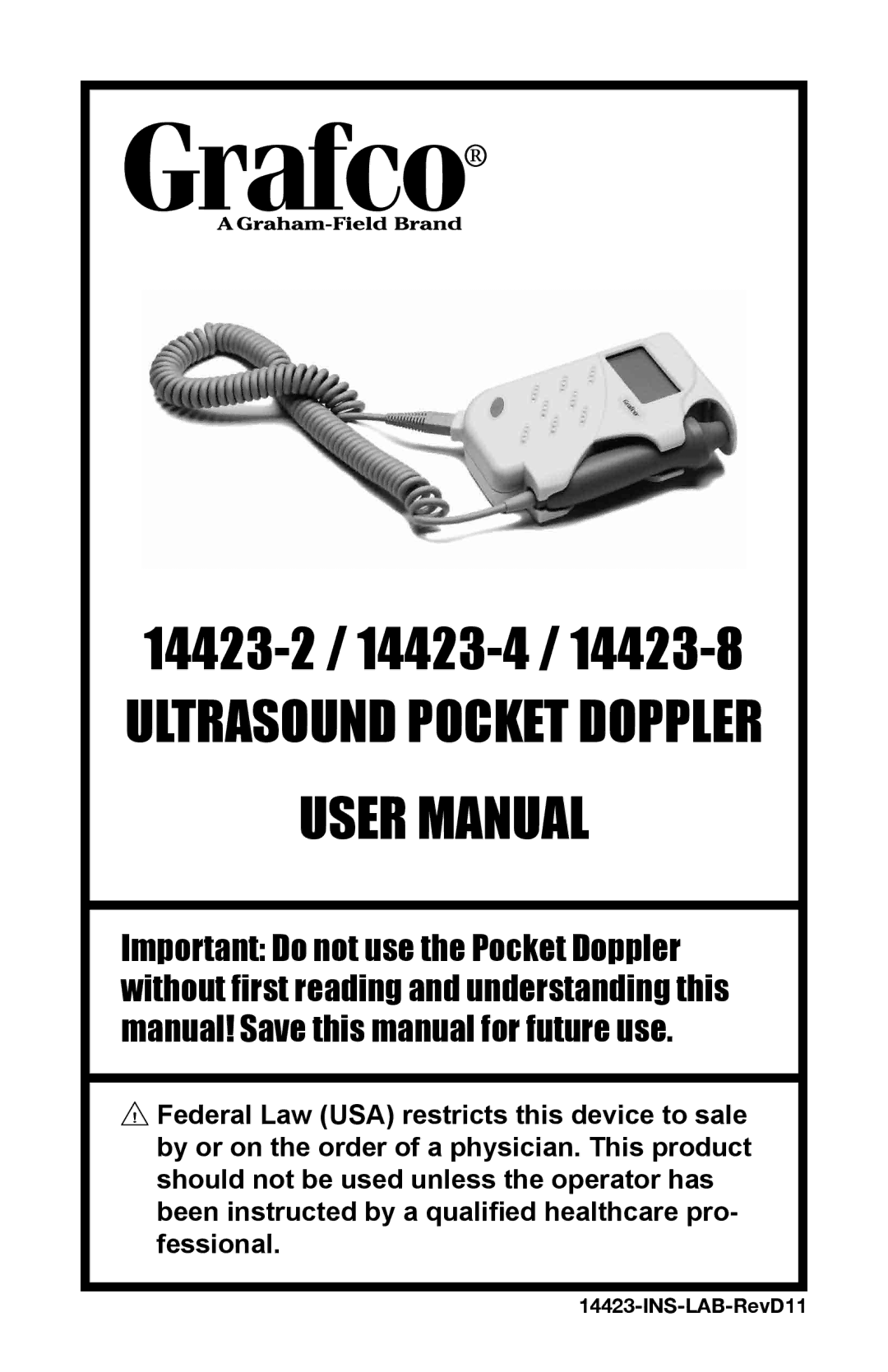 Graham Field 14423-8, 14423-2, 14423-4 user manual Ultrasound Pocket Doppler 