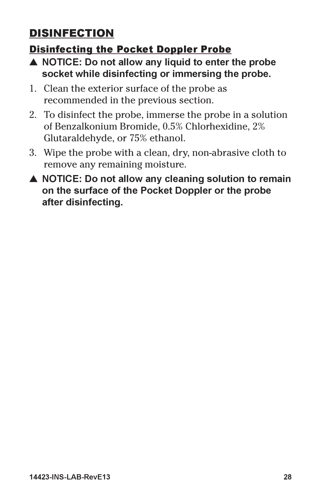 Graham Field 14423-2 manual DIsInfeCtIon, Disinfecting the pocket doppler probe 