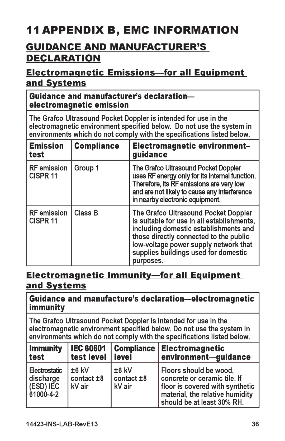 Graham Field 14423-2 manual AppendIx b, emC InformatIon, GuIdanCe and manufaCturer’s deClaratIon 