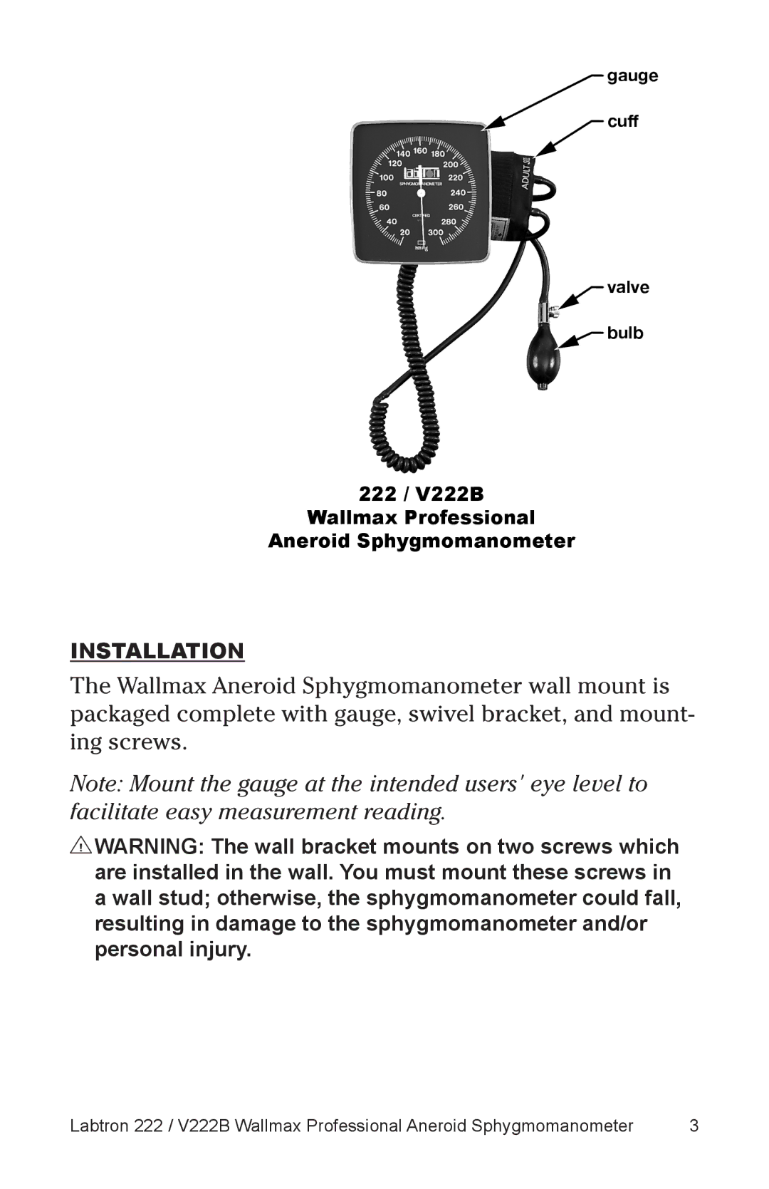 Graham Field V222B user manual Installation 