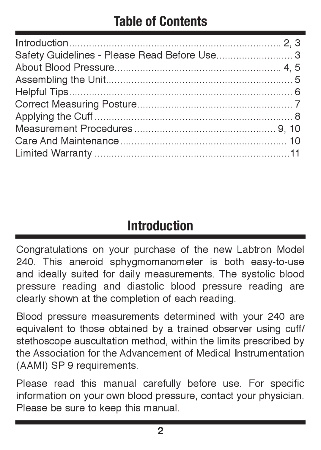 Graham Field 240 manual Table of Contents, Introduction 