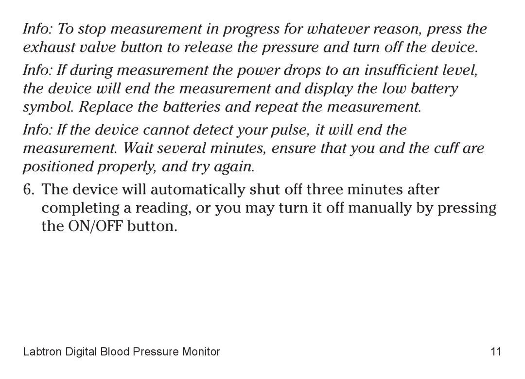 Graham Field 707A-INS-LAB-RevD11 user manual Labtron Digital Blood Pressure Monitor 