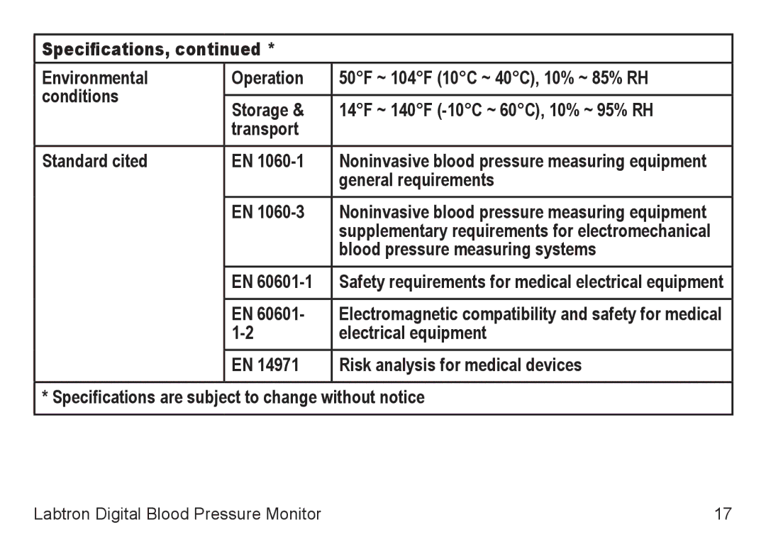 Graham Field 707A-INS-LAB-RevD11 user manual Labtron Digital Blood Pressure Monitor 