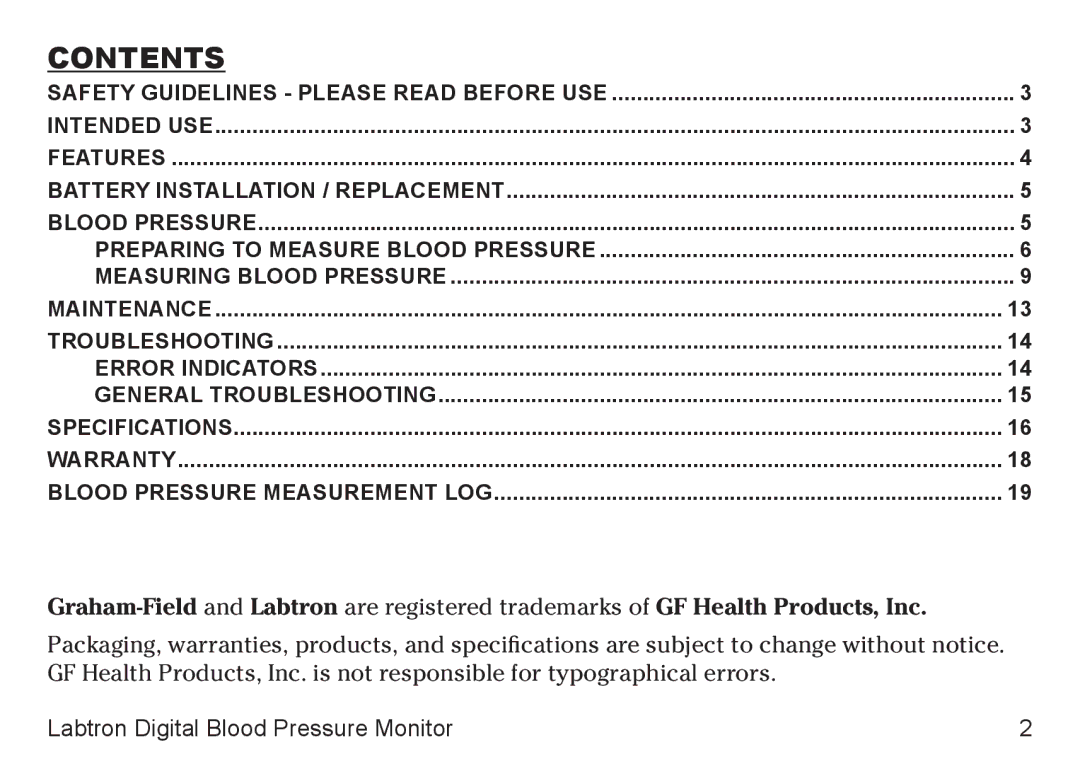 Graham Field 707A-INS-LAB-RevD11 user manual Contents 