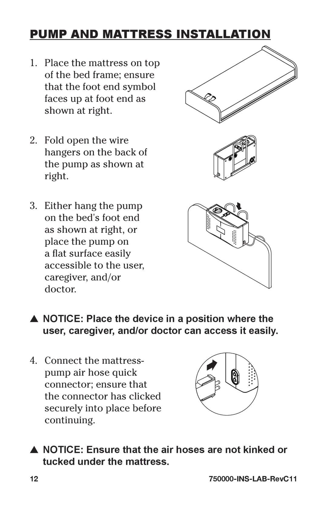 Graham Field 750000 user manual Pump and Mattress Installation 