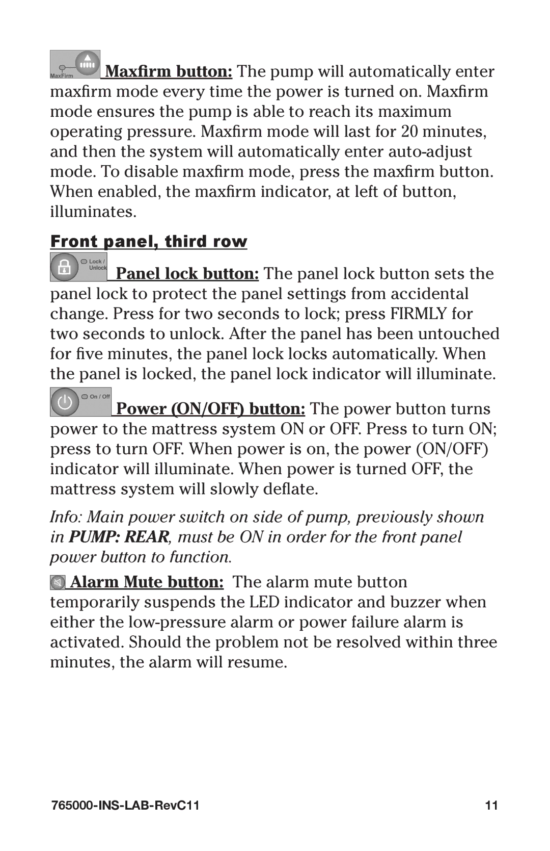 Graham Field 765000 user manual Front panel, third row 