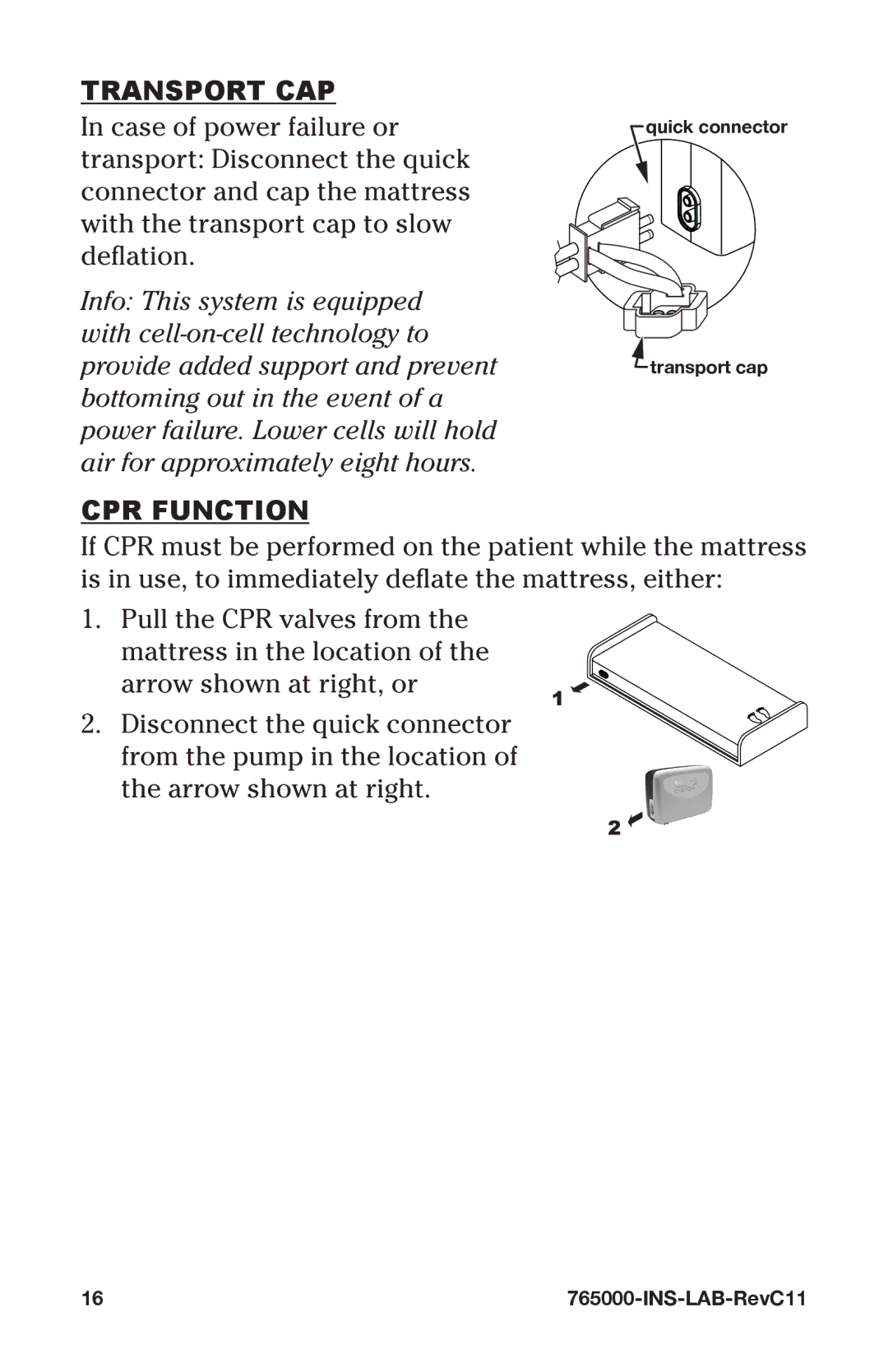 Graham Field 765000 user manual Transport CAP, CPR Function 