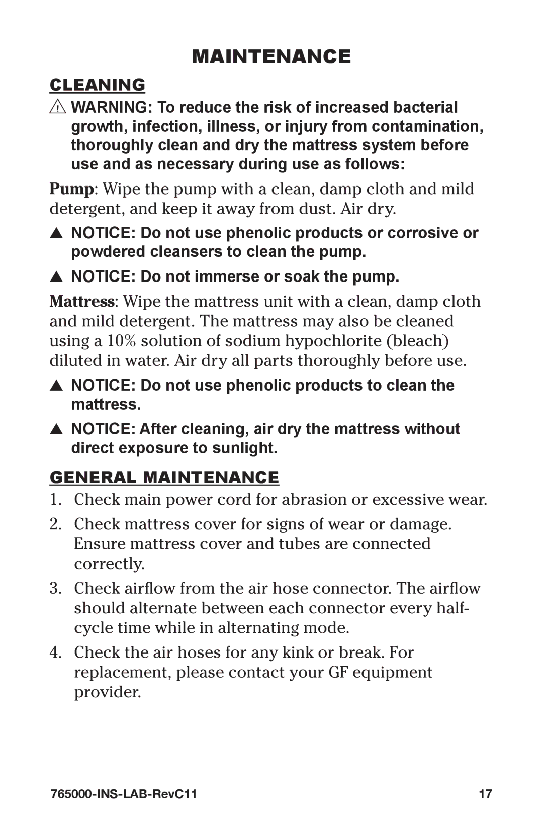 Graham Field 765000 user manual Cleaning, General Maintenance 