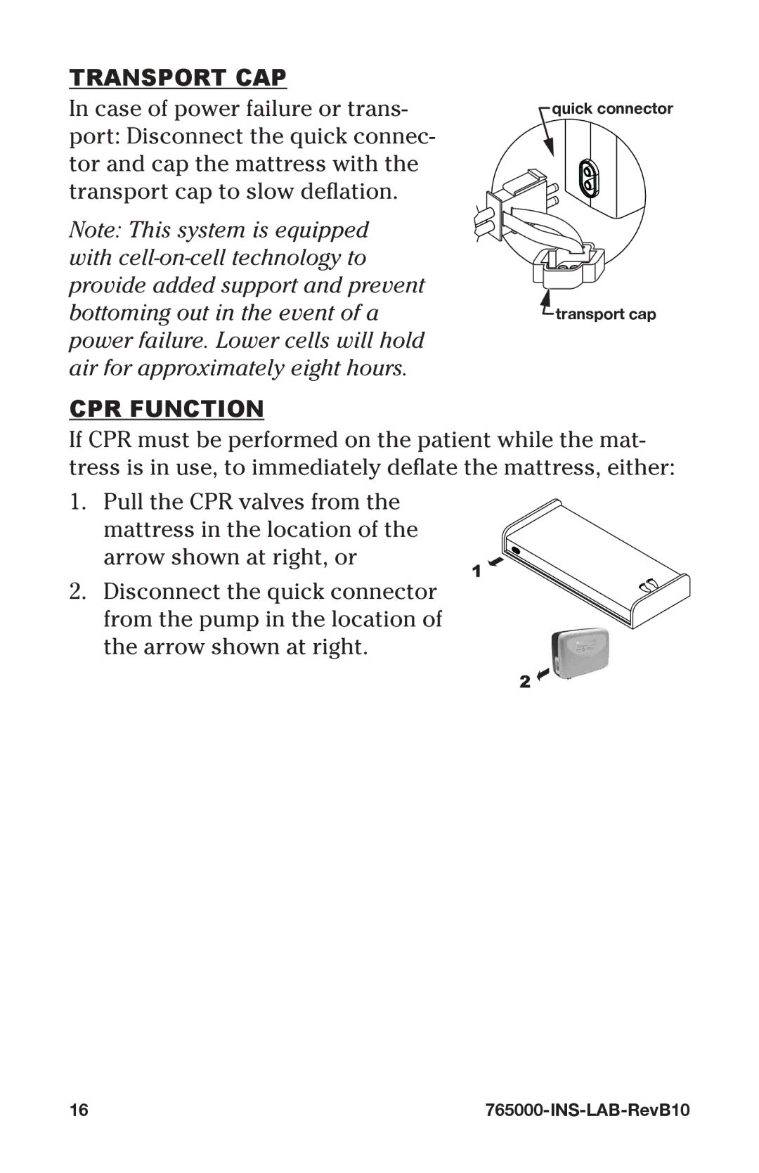 Graham Field 765000 user manual Transport CAP, CPR Function 