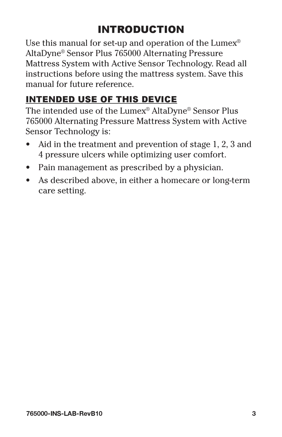 Graham Field 765000 user manual Introduction, Intended USE of this Device 