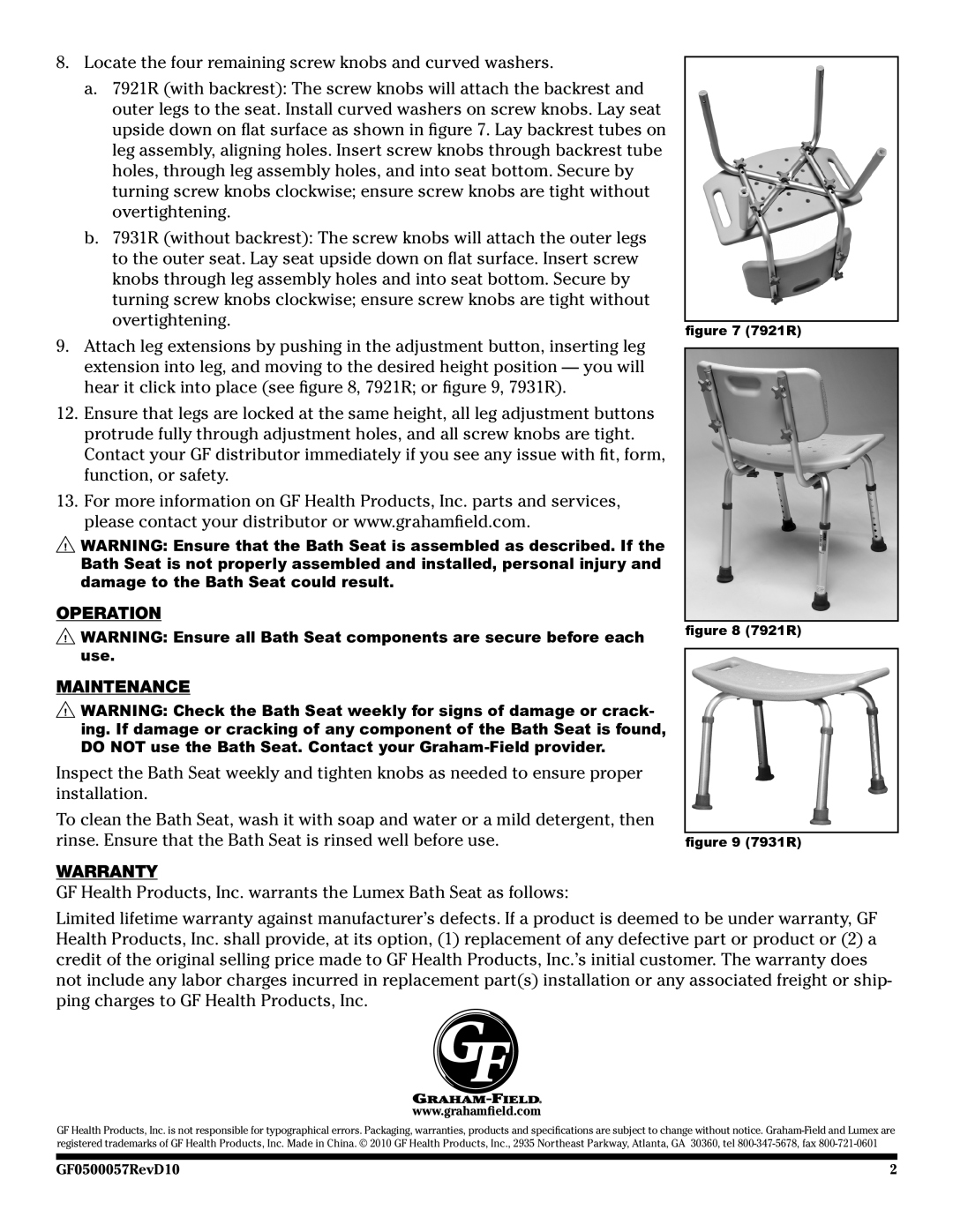 Graham Field 7921R, 7931R manual Operation Maintenance, Warranty 