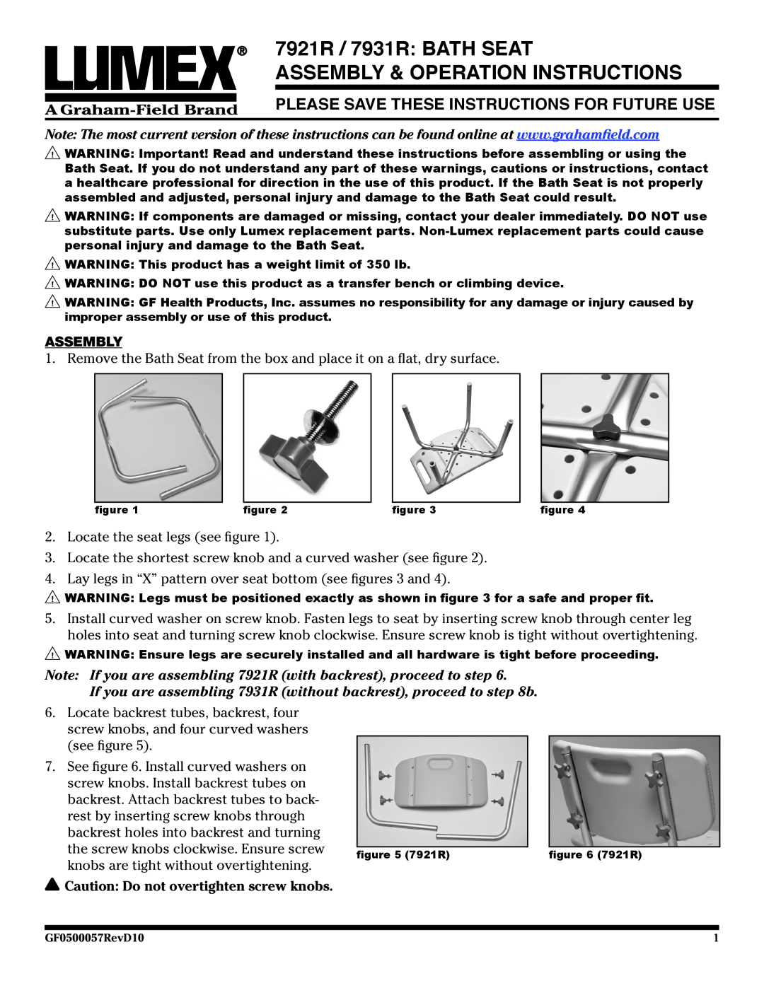 Graham Field manual Assembly, 7921R / 7931R BATH SEAT ASSEMBLY & OPERATION INSTRUCTIONS 
