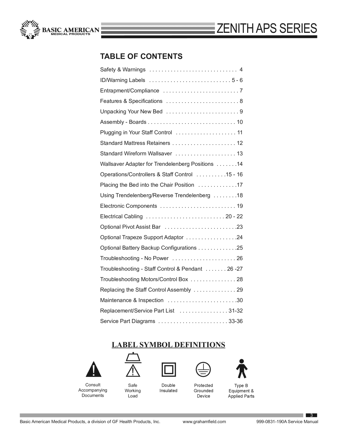 Graham Field 9000APS service manual Zenith aps seRies 