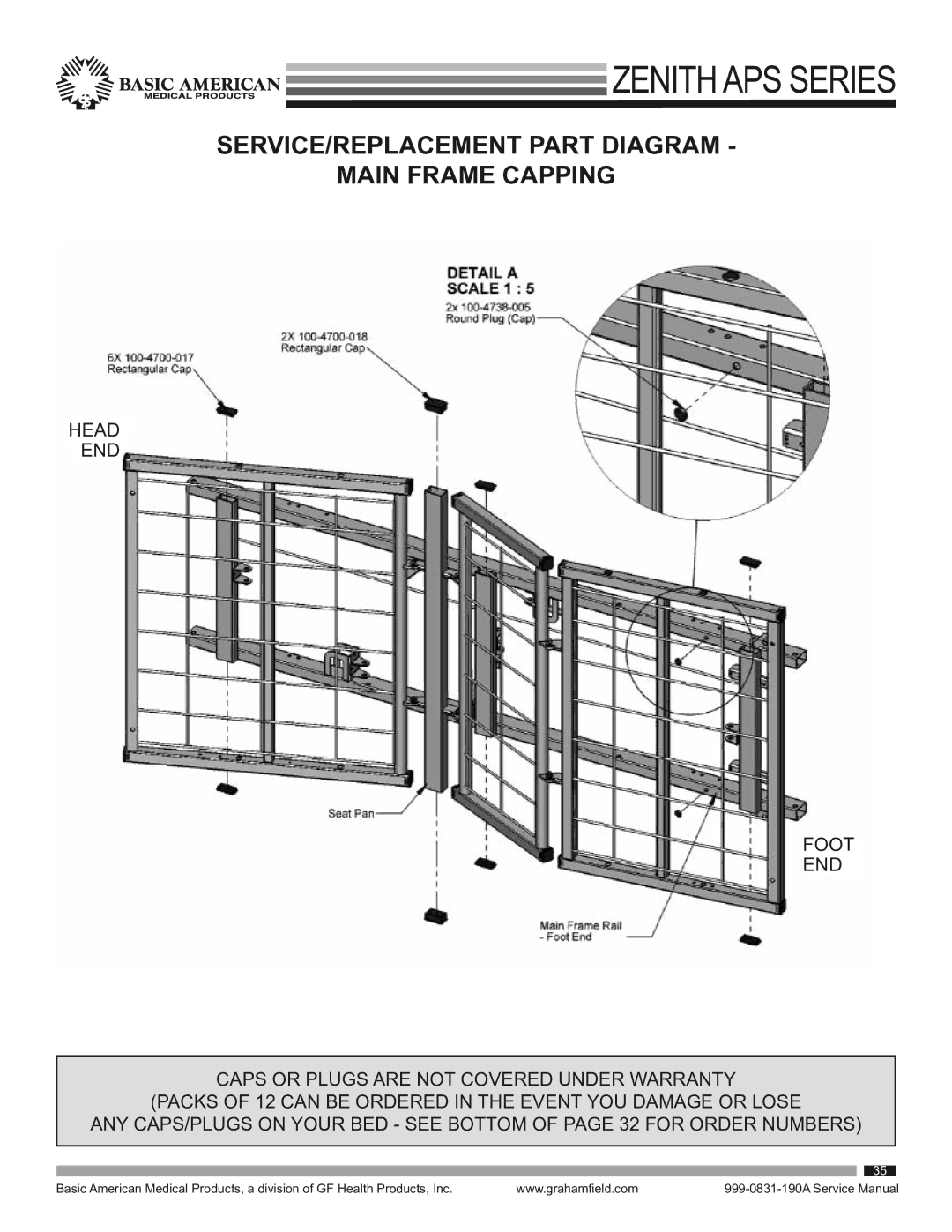 Graham Field 9000APS service manual SERVICE/REPLACEMENT Part Diagram Main Frame Capping 