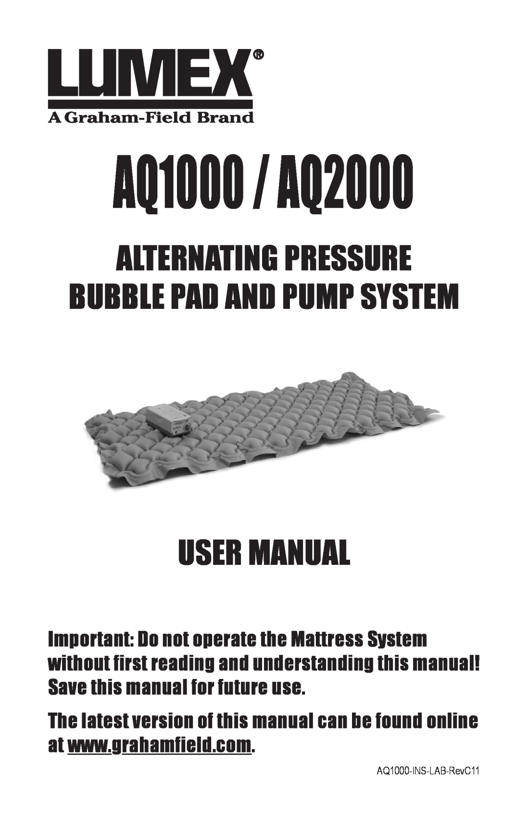 Graham Field AQ1000/AQ2000 user manual AQ1000 / AQ2000, Alternating Pressure Bubble Pad And Pump System User Manual 
