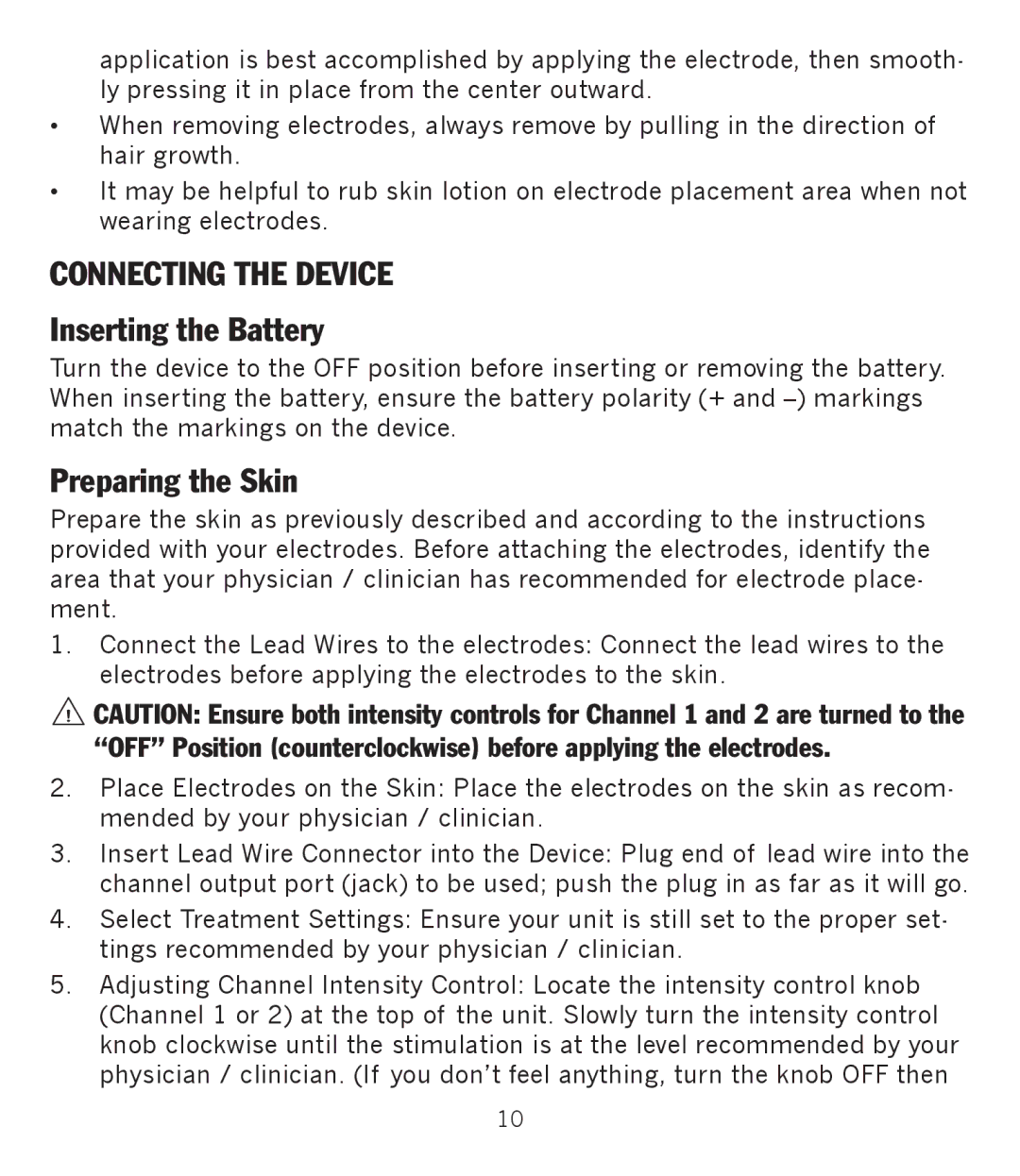 Graham Field GF-TX5EMS operation manual Connecting the Device, Inserting the Battery, Preparing the Skin 