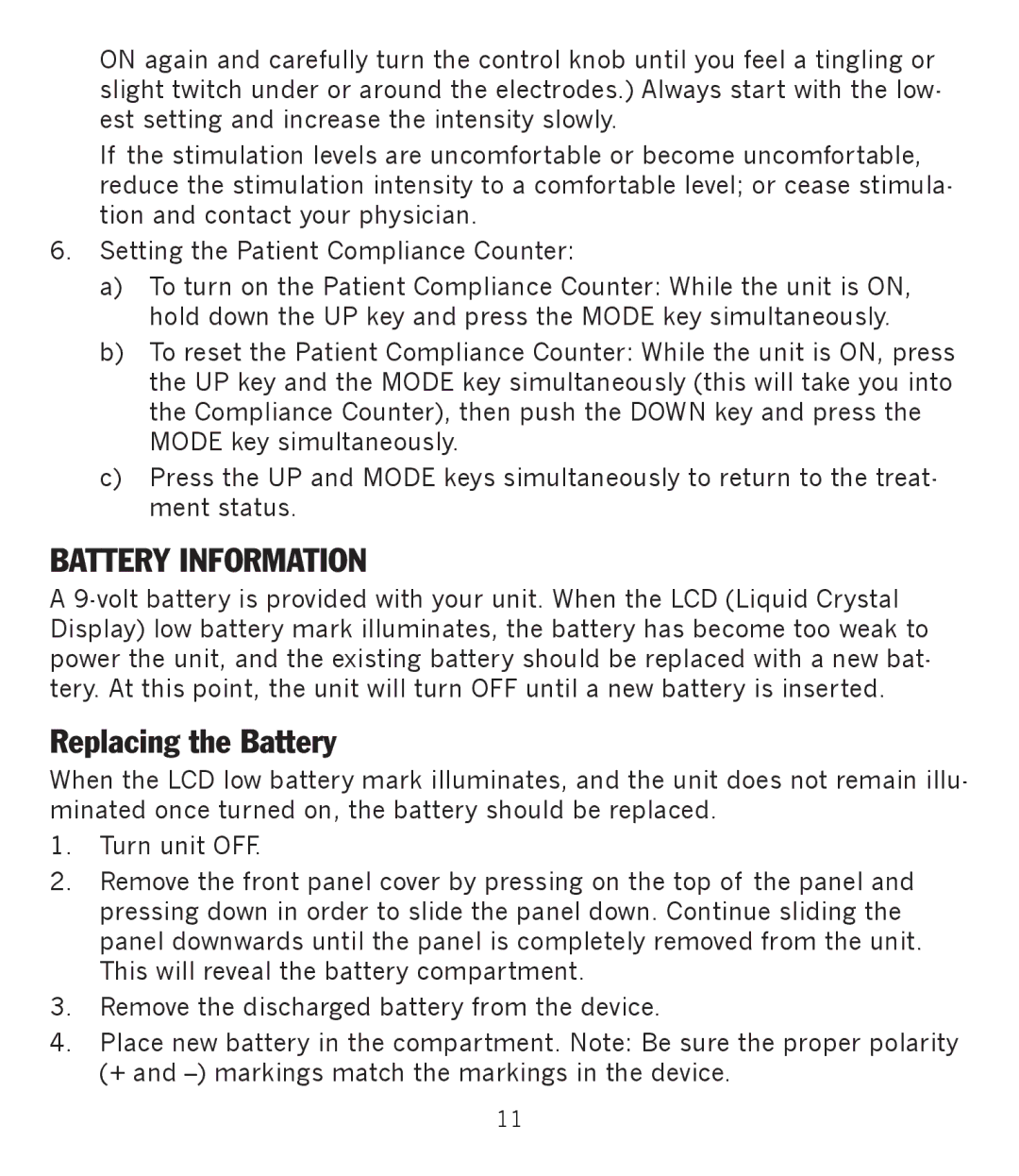 Graham Field GF-TX5EMS operation manual Battery Information, Replacing the Battery 