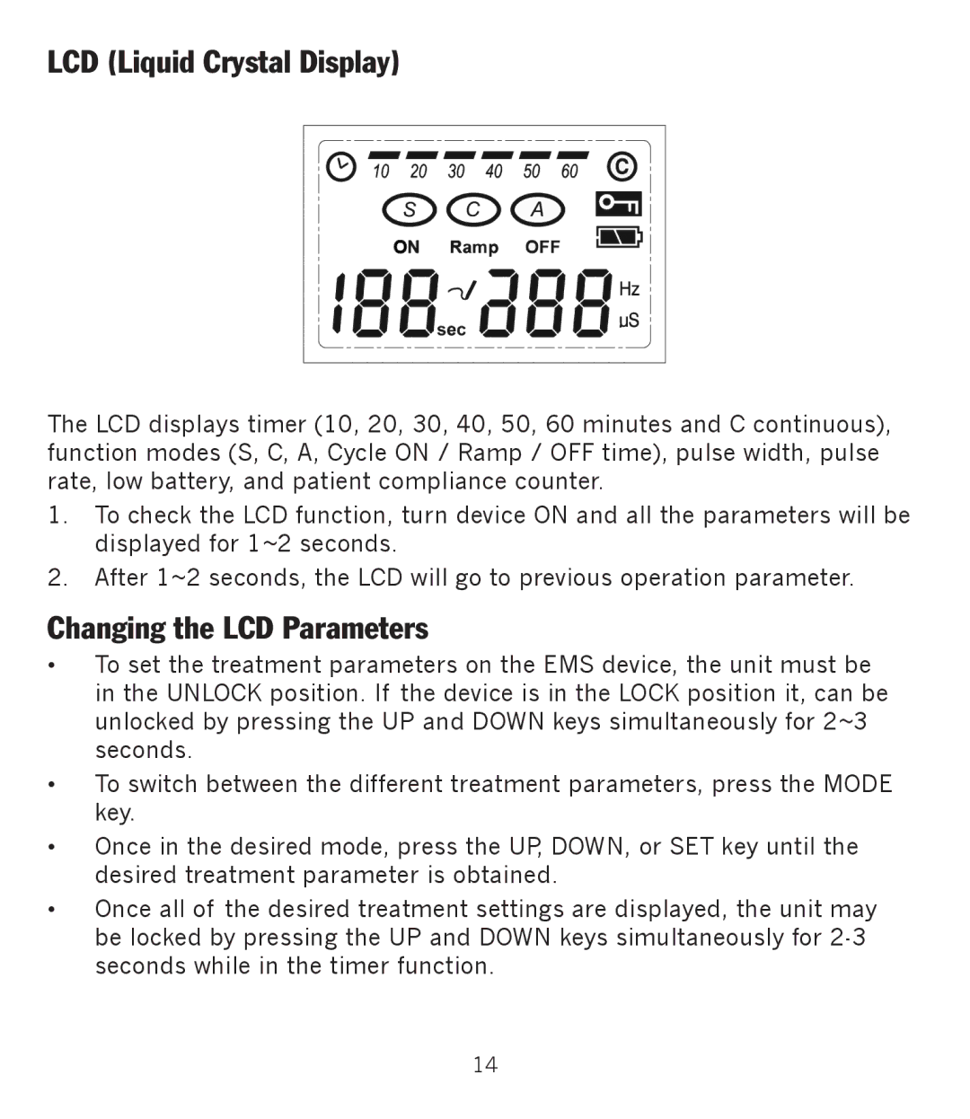 Graham Field GF-TX5EMS operation manual LCD Liquid Crystal Display, Changing the LCD Parameters 