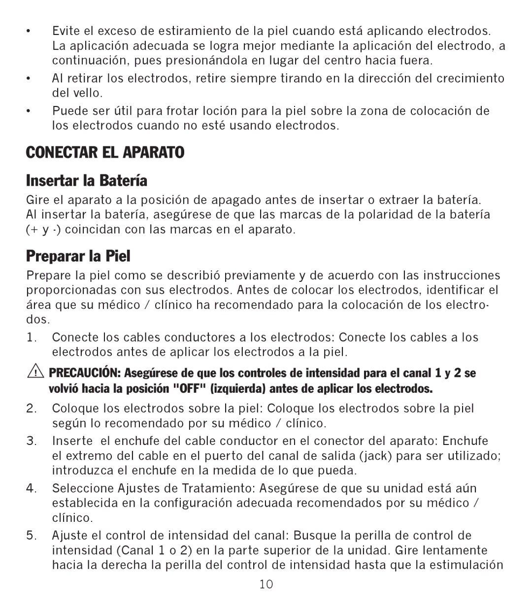 Graham Field GF-TX5EMS operation manual Conectar EL Aparato, Insertar la Batería, Preparar la Piel 