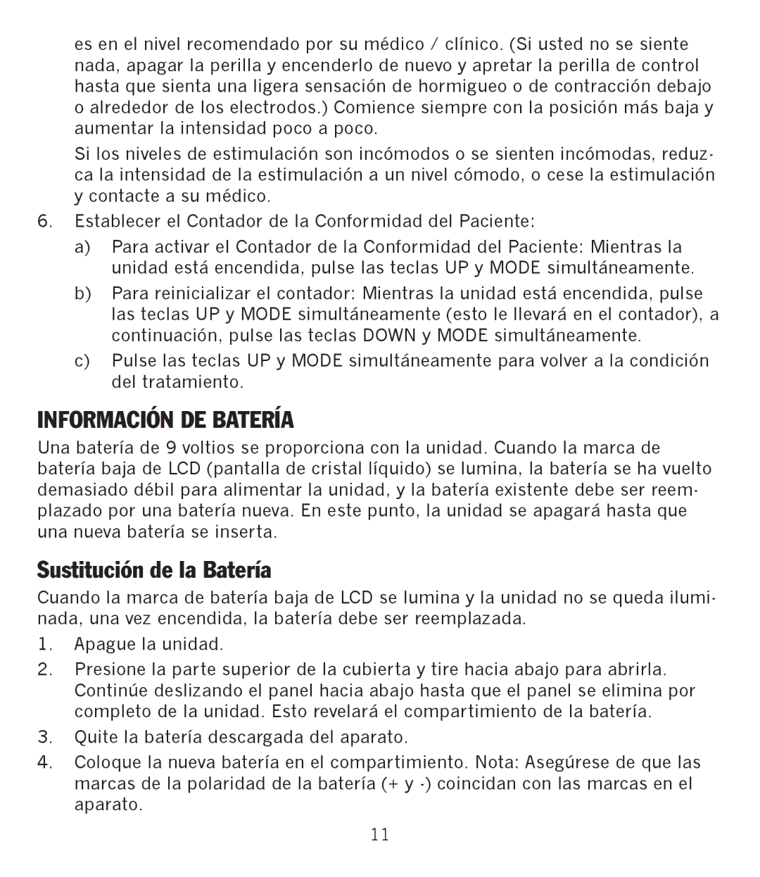 Graham Field GF-TX5EMS operation manual Información DE Batería, Sustitución de la Batería 