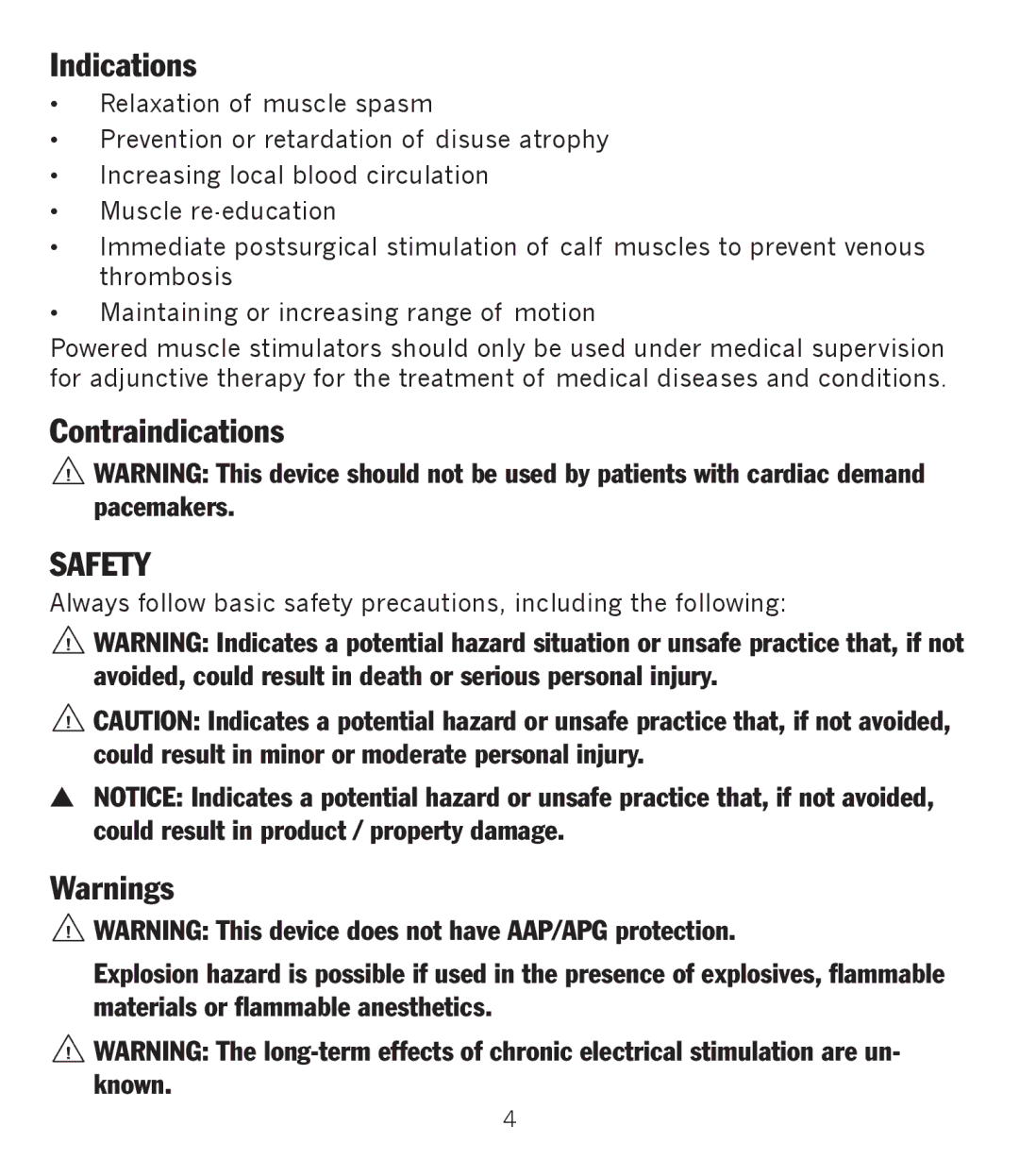 Graham Field GF-TX5EMS operation manual Indications, Contraindications, Safety 