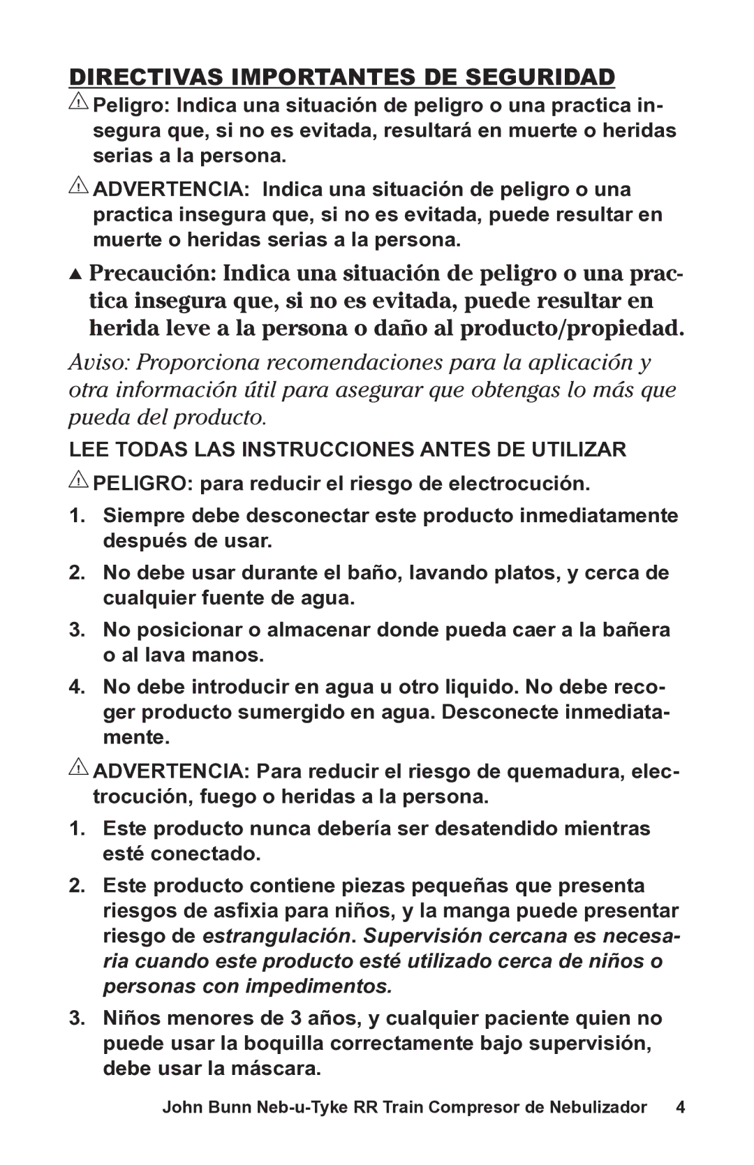 Graham Field JB0112-164 user manual Directivas Importantes DE Seguridad 