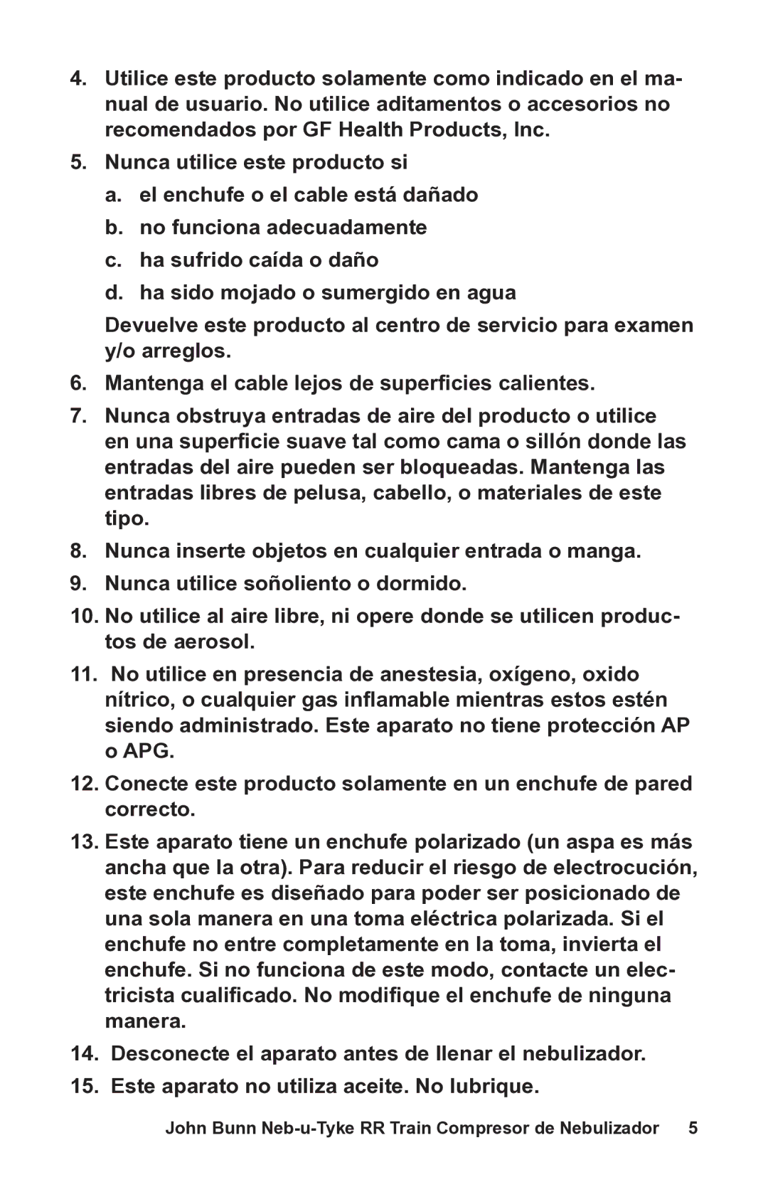 Graham Field JB0112-164 user manual John Bunn Neb-u-Tyke RR Train Compresor de Nebulizador 